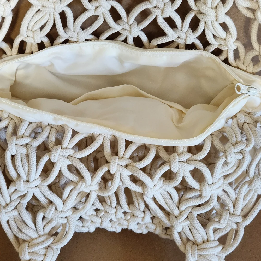 Cream Crochet Tote with Elegant Open-Weave Design